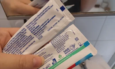 Toothpaste tubes with coloured squares