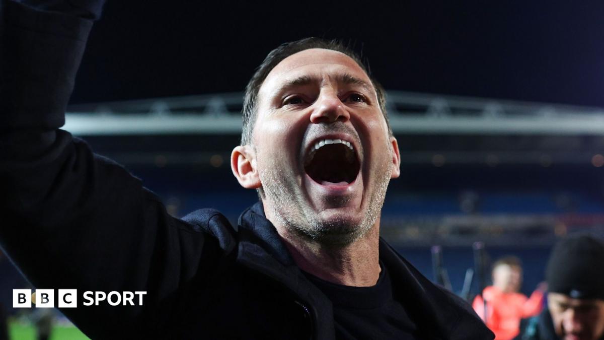 Frank Lampard clenches his fist above his head in celebration after Coventry secured promotion to the Premier League at Blackburn Rovers