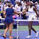 Sofia Kenin shakes hands with Venus Williams after winning their 2026 US Open first round match at Arthur Ashe Stadium in Flushing Meadows, New York City