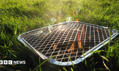 A disposable barbecue pictured in a park