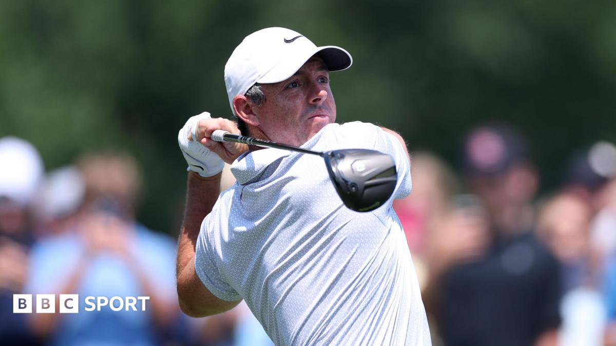 Rory McIlroy at the end of his swing