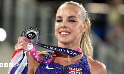 Keely Hodgkinson poses with her silver medal after the women's 800m final