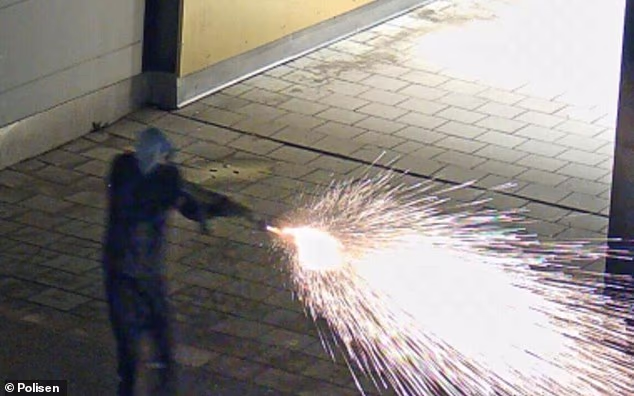 Sweden has seen a surge of gangland violence in recent years with the Foxtrot narco empire heavily implicated. Pictured: A man opens fire during a hit in Stockholm in 2024