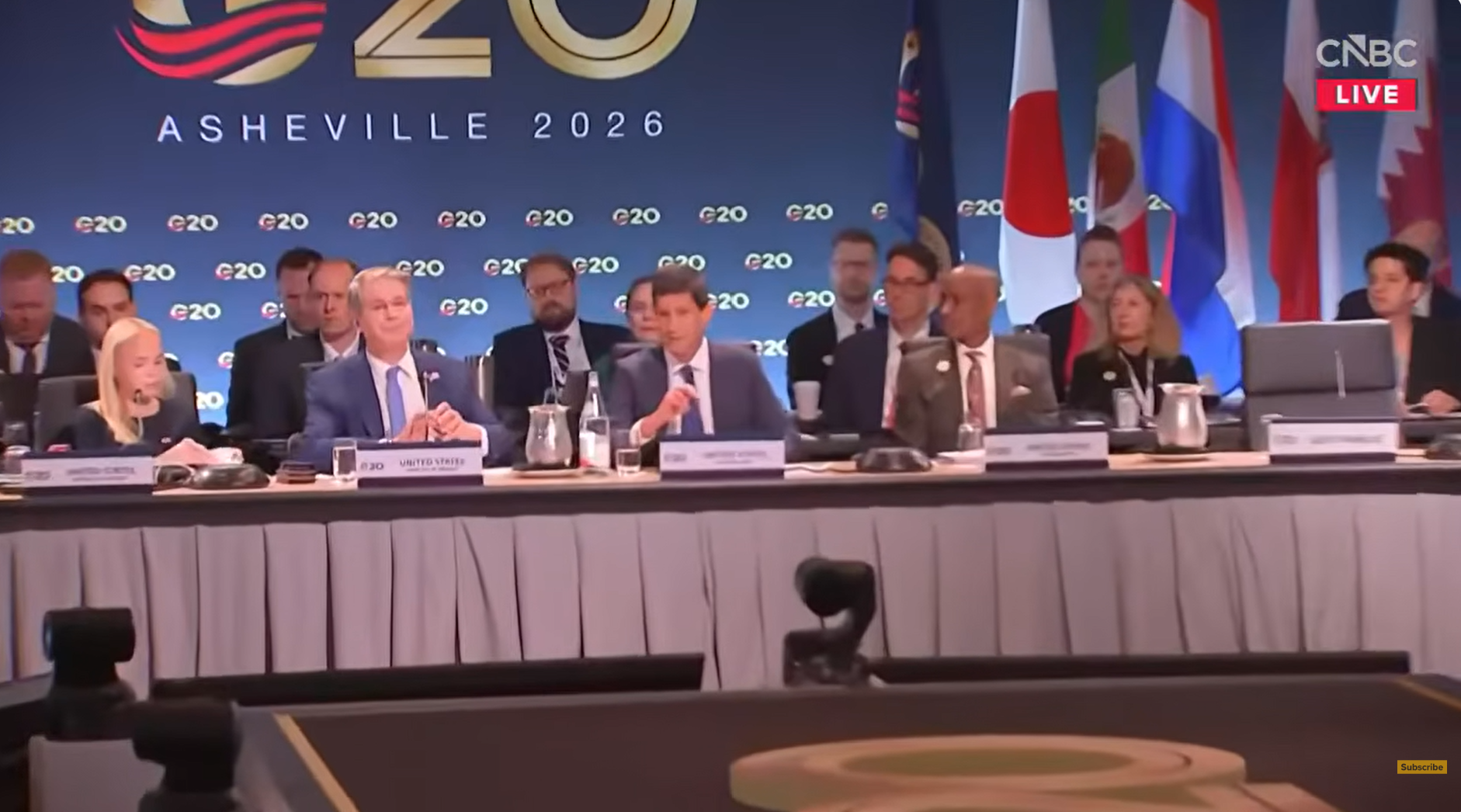 Treasury Secretary Bessent and Fed Chairman Kevin Warsh speak at G20 meeting. Source: CNBC