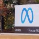The blue Meta logo, which looks like an infinity sign, outside Meta's HQ