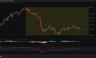 Bitcoin daily chart shows BTC testing $63,150 Fibonacci support as RSI and MACD weaken