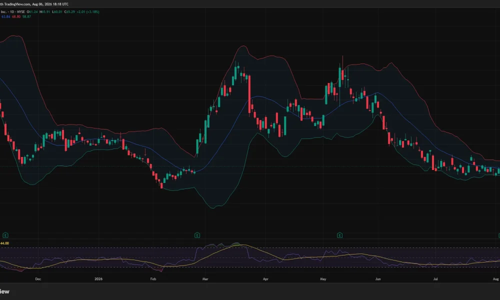 Circle stock daily chart shows CRCL rebounding to $65.29, with resistance near $70, support around $59, and RSI recovering to 47.9.