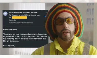 Sacha Baron Cohen playing Ali G and an email from the Picture House cinema chain saying they have no plans to screen the new movie