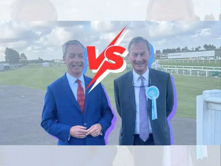 Nigel Farage of Reform UK and Rupert Lowe of Restore Britain