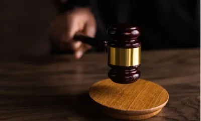 A hand holds the end of a court gavel to visualise the German court story