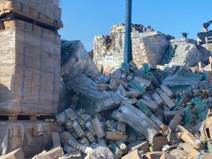 Ruined supplies in a destroyed warehouse in Gaza, belonging to MAP partner, Ard El Insan.