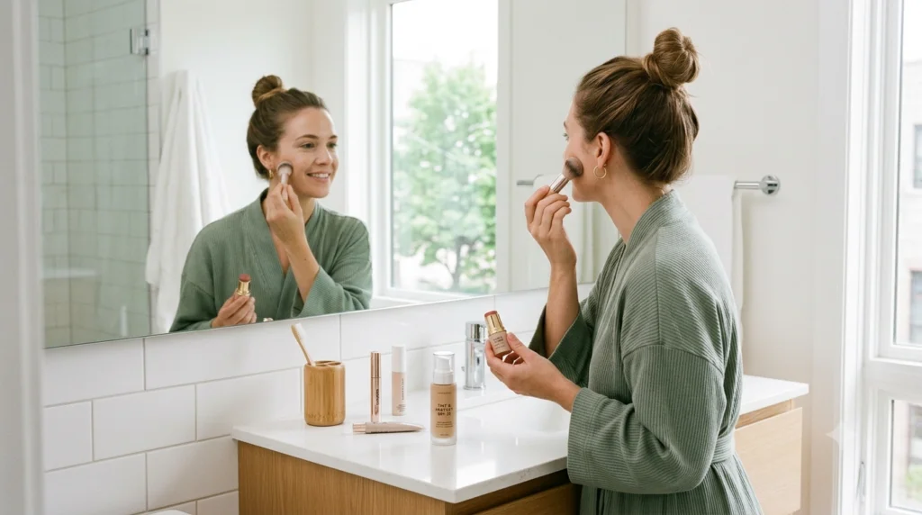 quick multi-purpose skincare routine, tinted moisturizer, cream blush during a rushed morning, Low-Maintenance Beauty Routine