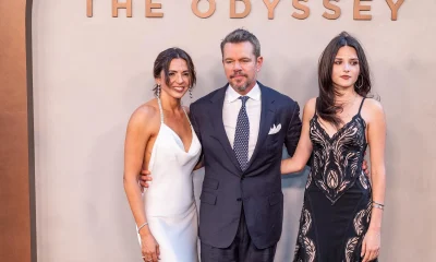 Luciana Barroso, Matt Damon and Isabella Damon at the Premiere Of 'The Odyssey'