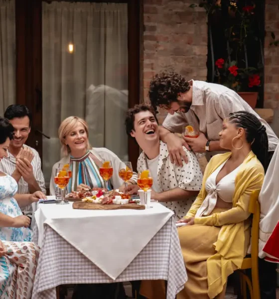 You, Me & Tuscany (from left) Nonna Alessia (Stefania Casini), Francesca (Stella Pecollo), Leo (Luca Setaccioli), Gabriella (Isabella Ferrari), Enzo (Tommaso Cassissa), Matteo (Lorenzo de Moor) and Anna (Halle Bailey) in You, Me & Tuscany, directed by Kat Coiro.