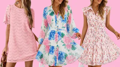 pink, floral and blue and floral and pink mini dresses