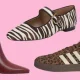 Burgundy boots, zebra flats and leopard sneakers