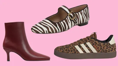 Burgundy boots, zebra flats and leopard sneakers