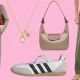 Beige set, Kendra Scott Necklace, Adidas sneakers, nylon bag and Madewell olive pants