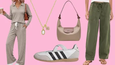 Beige set, Kendra Scott Necklace, Adidas sneakers, nylon bag and Madewell olive pants