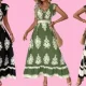 Printed V-Neck Ruffled Cap Sleeve Dress