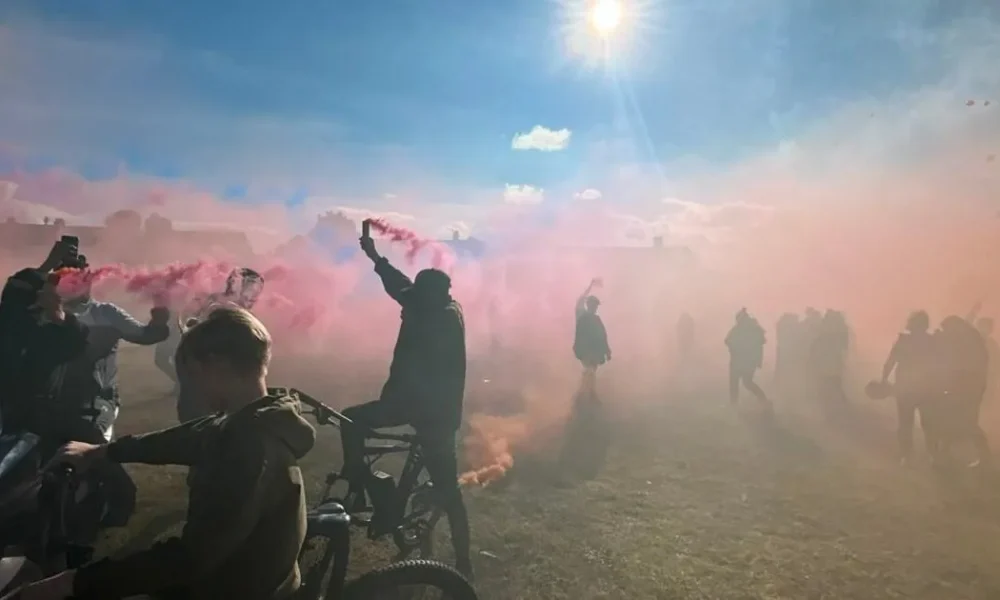 Masked motorcyclists fire flares at memorial for A66 joyrider | News UK