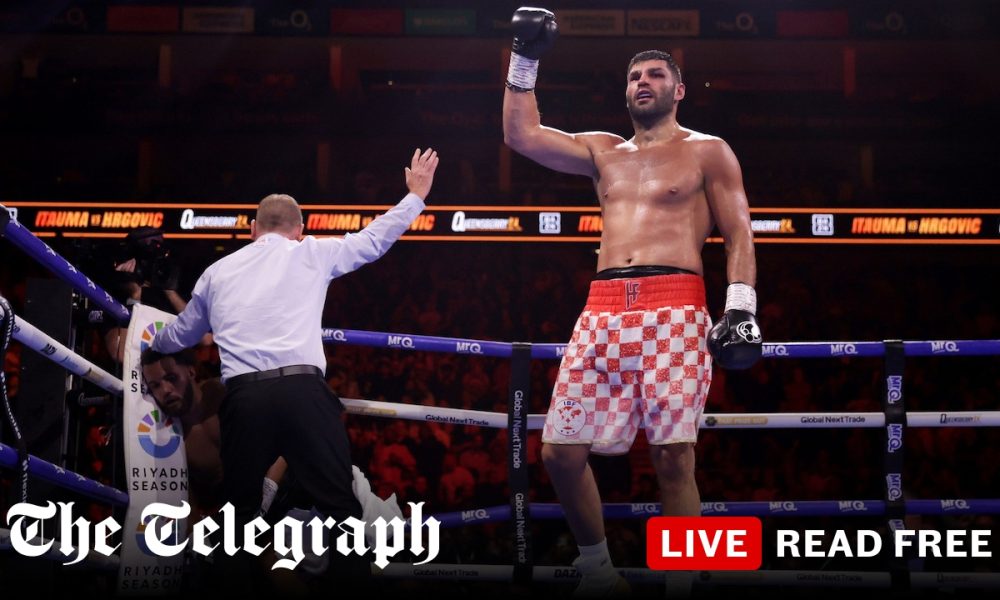 Moses Itauma lifted out of ring after losing IBF title bout to Filip Hrgovic