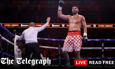 Moses Itauma lifted out of ring after losing IBF title bout to Filip Hrgovic