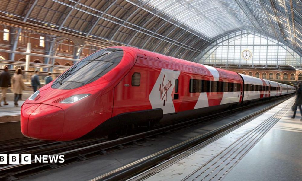 An artist's impression of a Virgin train at St Pancras International