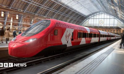 An artist's impression of a Virgin train at St Pancras International