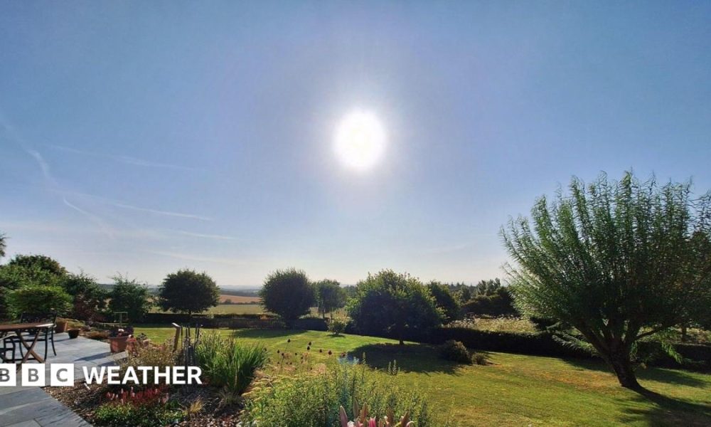 Sunny landscaped garden with flowers, lawn and countryside views in Bowden, The Scottish Borders