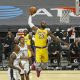 Ageless: Los Angeles superstar LeBron James soars for a dunk in the Lakers' 121-107 NBA victory over the San Antonio Spurs on his 36th birthday