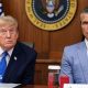 US President Donald Trump and Secretary of Defense Pete Hegseth listen to questions from the press during a Cabinet meeting.