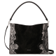black bag featuring curved, Western-inspired panel details snake-embossed leather