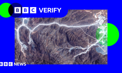 A satellite image showing access roads leading to tunnel entrances at Iran's Pickaxe Mountain