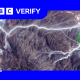 A satellite image showing access roads leading to tunnel entrances at Iran's Pickaxe Mountain