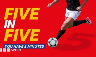 A generic picture of an unknown footballer beside the words: "Five in Five you have five minutes"