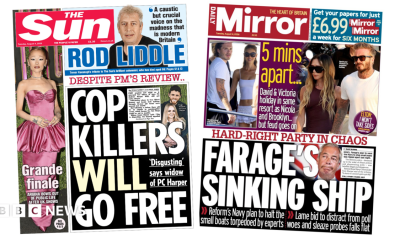 "Cop killers will go free" reads the headline on the front page of the Sun.