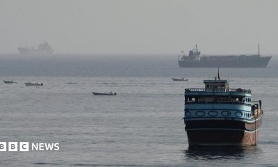 Vessels in the Strait of Hormuz, as seen from Musandam, Oman, August 3, 2026