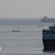 Vessels in the Strait of Hormuz, as seen from Musandam, Oman, August 3, 2026
