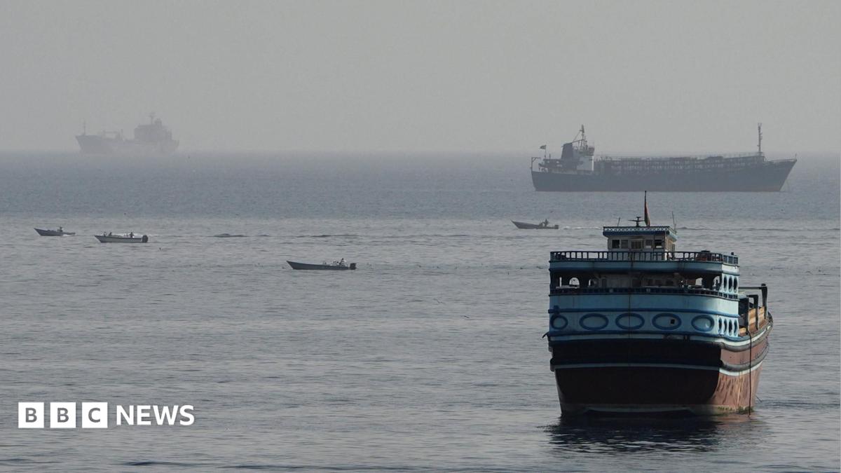 Vessels in the Strait of Hormuz, as seen from Musandam, Oman, August 3, 2026
