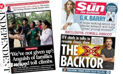 The headline on the front page of the Independent reads: 'We've not given up': Anguish of families as flood toll climbs.