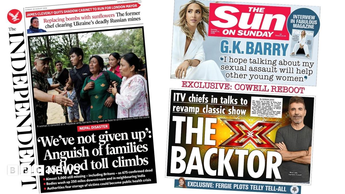 The headline on the front page of the Independent reads: 'We've not given up': Anguish of families as flood toll climbs.
