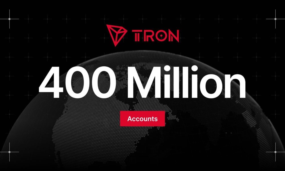 TRON Surpasses 400 Million Accounts as Total Transfer Volume Nears $30 Trillion