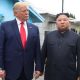 North Korean leader Kim Jong Un and US President Donald Trump inside the demilitarized zone (DMZ) separating the South and North Korea on 30 June 2019