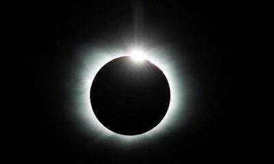 Handout picture released by Imagen Chile showing a total solar eclipse from Union Glacier in Antarctica