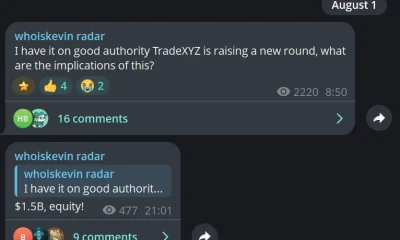 Telegram texts suggesting TradeXYZ is raising funds.