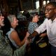 Wisconsin gubernatorial candidate David Crowley greets people during a campaign stop at Urbane restaurant in Sheboygan, Wisconsin, on Aug. 7, 2026.