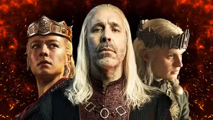 Emma D'arcy as Rhaenyra, Paddy Considine as Viserys & Tom Glynn-Carney as Aegon II in a custom image for House of the Dragon