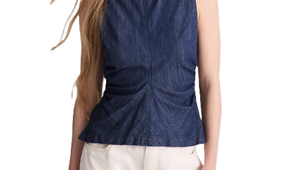 denim shell with ruched detail at waist