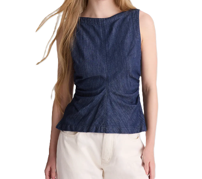 denim shell with ruched detail at waist